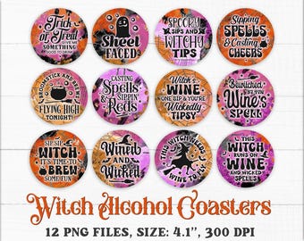 Halloween Coasters Png, Funny Witch Coaster Png, Car Coaster Png, Drink Coaster, Alcohol Coaster Png, Sublimation Coaster, Spooky Coaster
