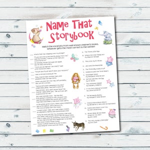 Storybook Baby Shower Games, Storybook Quiz Printable, Name That Storybook, Book Themed Baby Shower Games, Baby Book Printable Games