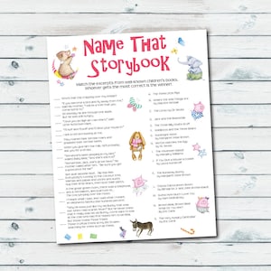 Storybook Baby Shower Games, Storybook Quiz Printable, Name That Storybook, Book Themed Baby Shower Games, Baby Book Printable Games