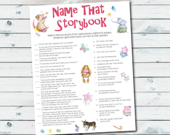 Storybook Baby Shower Games, Storybook Quiz Printable, Name That Storybook, Book Themed Baby Shower Games, Baby Book Printable Games