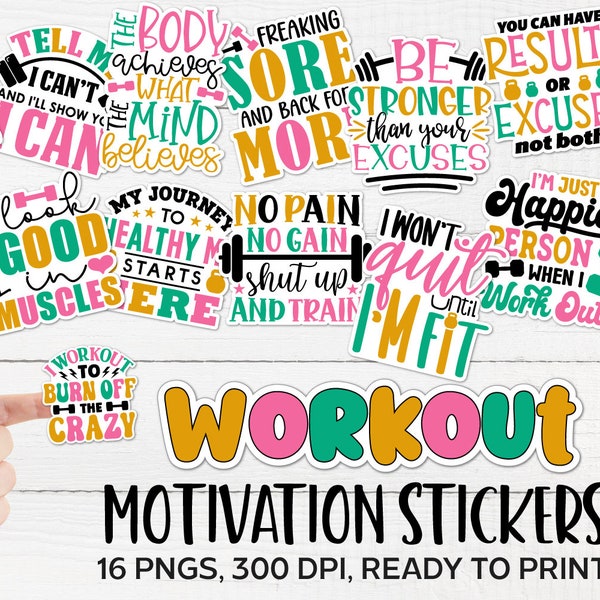 Workout Motivation Stickers Png, Weighloss Print And Cut Stickers, Fitness Inspiration Png, Gym Motivation Stickers, Exercise Quotes Png