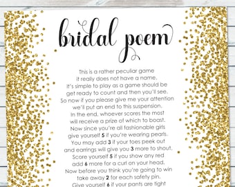 Bridal Poem Game, Bridal Shower Points Poem, Gold Confetti Bridal Shower Games, Points Poem, Gold Glitter Bridal Prize Game, Wedding Shower