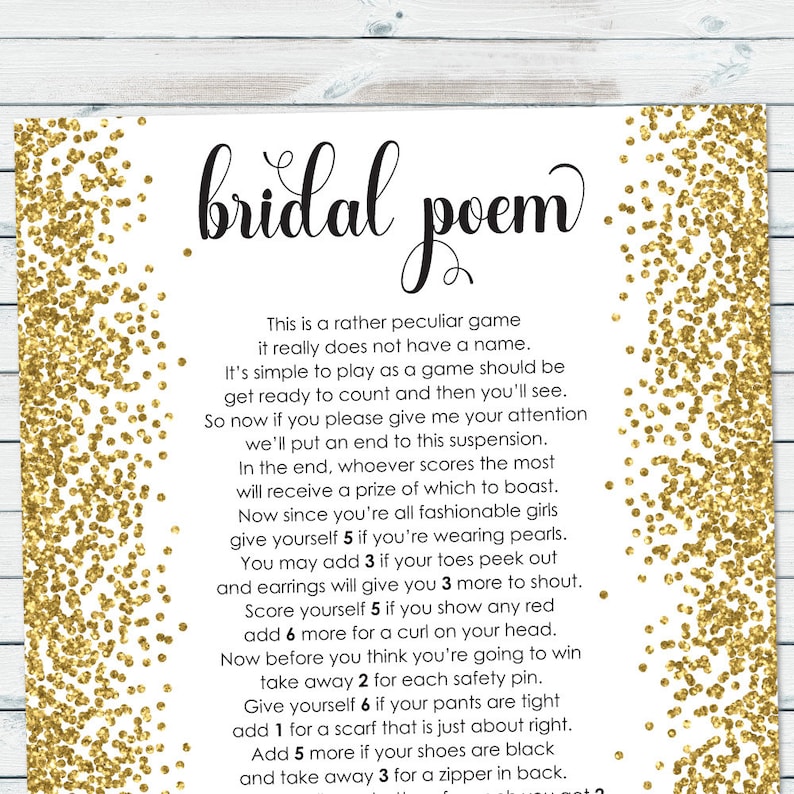 Bridal Poem Game Bridal Shower Points Poem Gold Confetti Etsy
