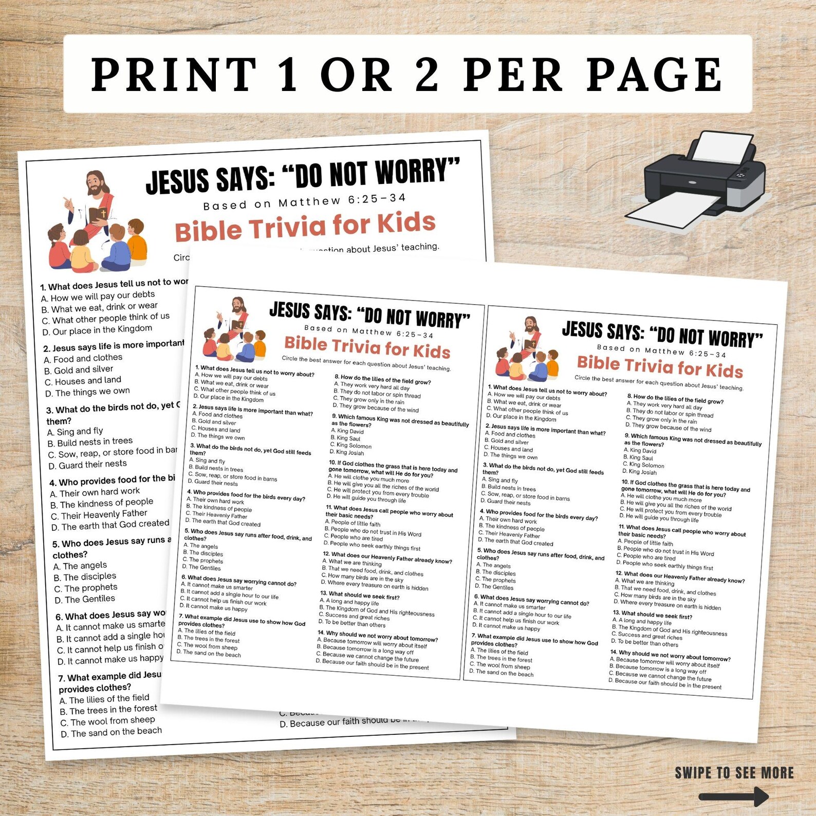 Do Not Worry Matthew 6 Game, Bible Trivia for Kids, Sunday School ...