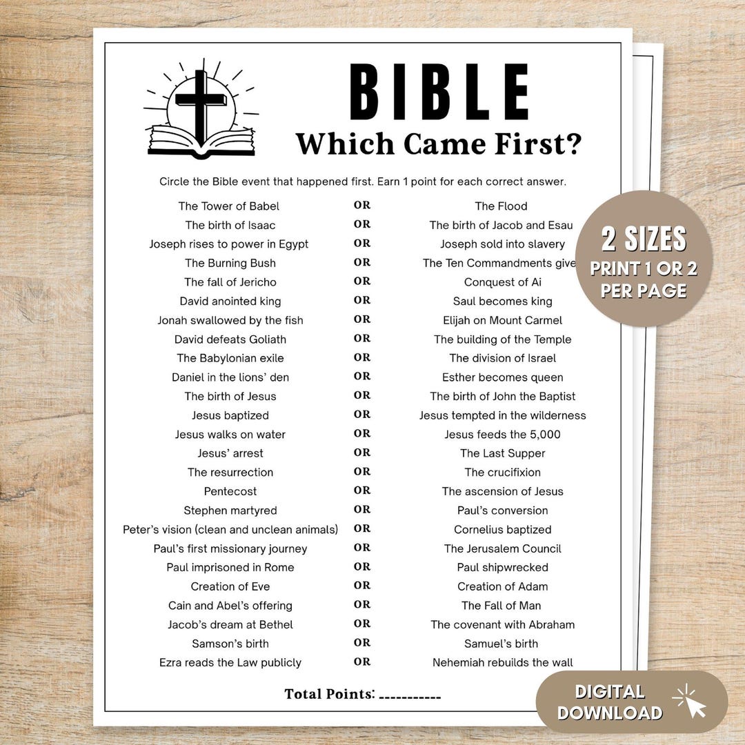 Scripture Finding Game Bible Which Came First Game, Scripture Trivia Quiz, Christian Church ...