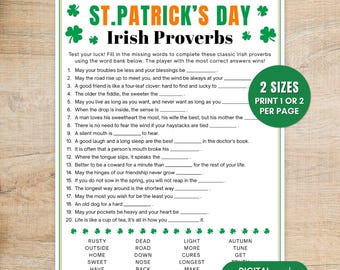 St Patrick’s Day Game for Adults, Irish Proverbs Printable Quiz, St Paddy’s Party Activity, March Trivia Office Team Building Game