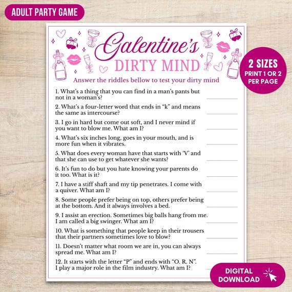 Galentines Dirty Mind Game, Adult Party Game for Girls Night, Funny Riddle Game, Galentines Day Printable Game, Instant Download