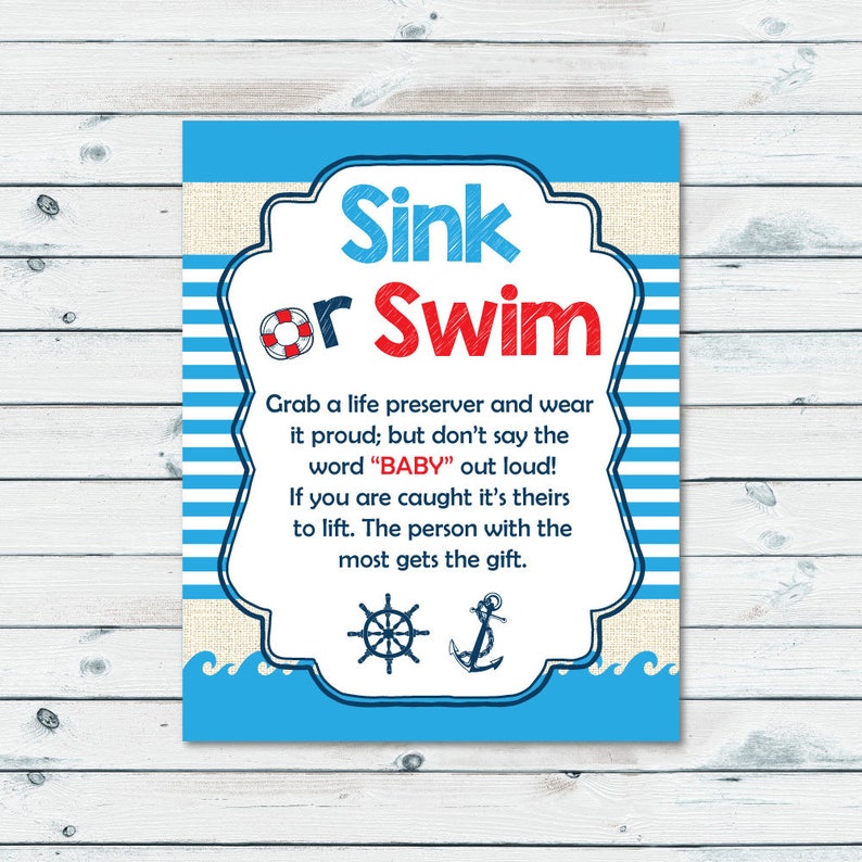 Sink Or Swim Baby Shower Printable Game Nautical Baby Shower Sink Or Swim Sign Sink Or Swim Sign