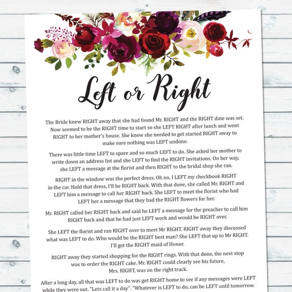 Left Or Right Bridal Game Bridal Shower Prize Pass The Prize | Etsy