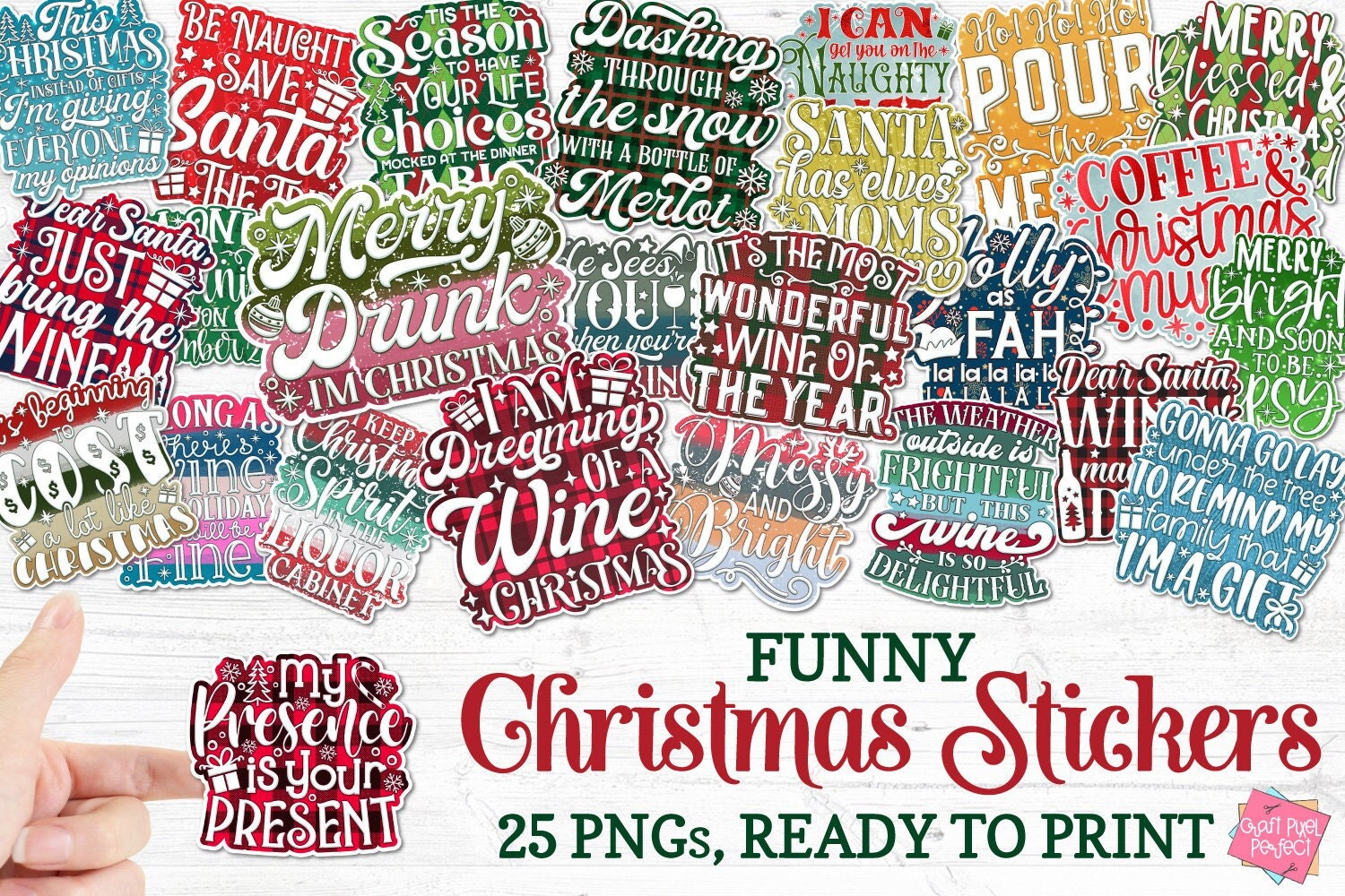 Funny Christmas Stickers Bundle Printable Stickers PNG Print - Etsy