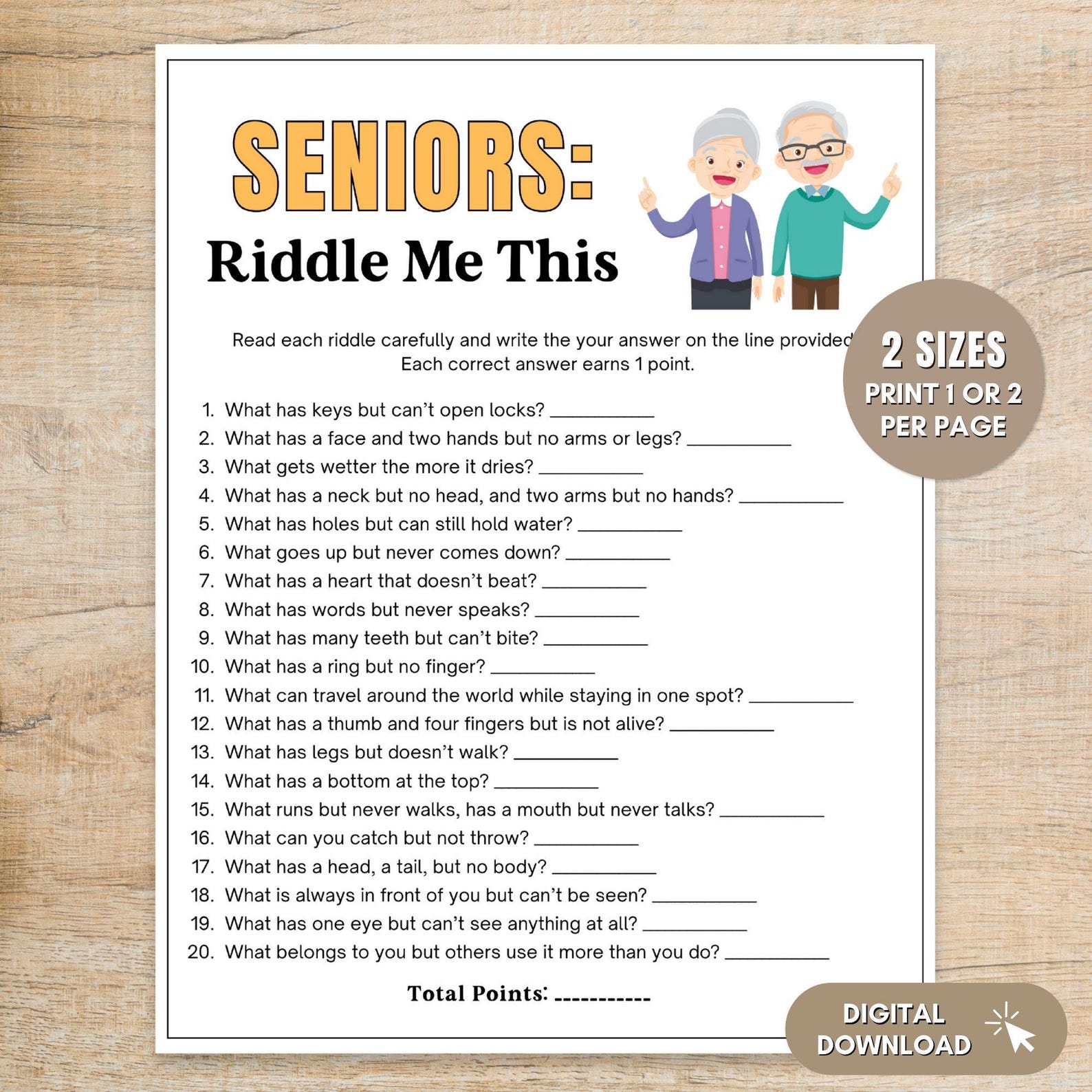 Senior Riddles Game Printable, Riddle Me This Trivia for Seniors, Brain ...