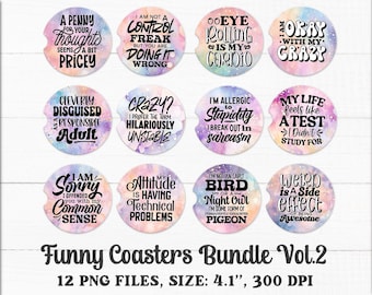 Sarcastic Coasters Png, Car Coasters Sublimation, Funny Quotes Png, Coffee Coasters Png, Coasters Bundle Png, Snarky Png, Smartass Png