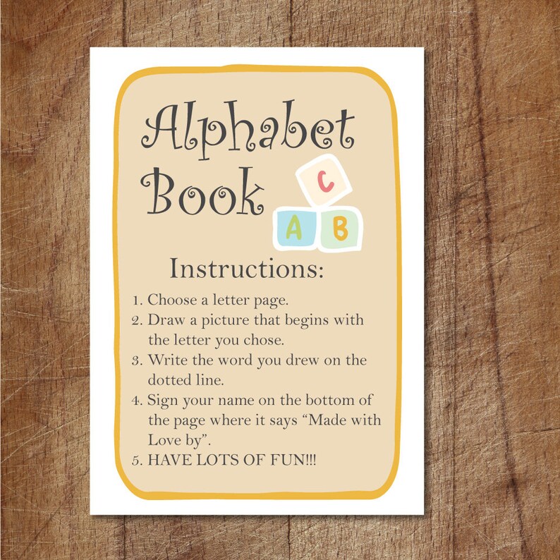 Alphabet Book Baby Shower Game Printable Babys First Etsy Canada