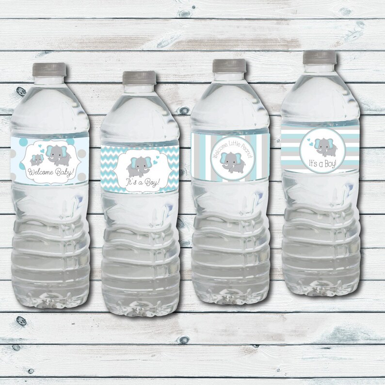 Water Bottle Labels Elephant Baby Shower Printable Water ...