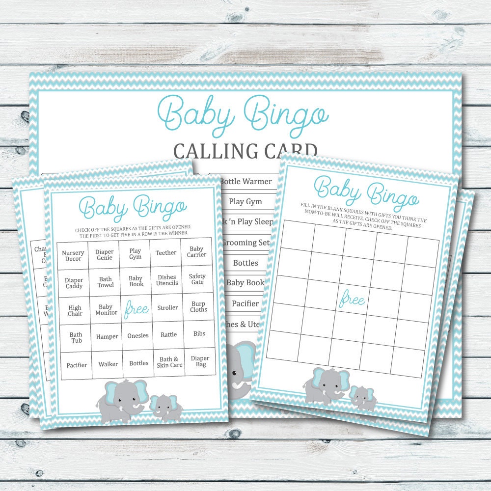 Elephant Baby Shower Bingo Cards Printable Bingo Cards Baby Etsy