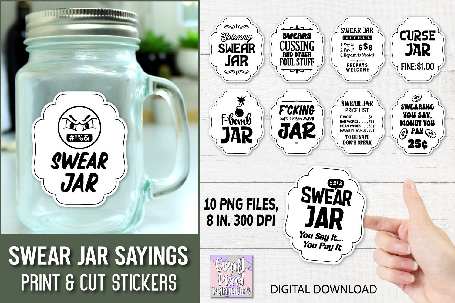 Swear Jar Stickers Png, Cussing Jar Png Stickers, Printable Jar Labels ...