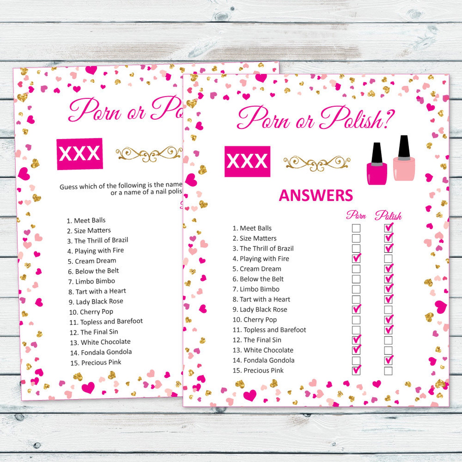 Porn or Polish Pink and Gold Nail Polish Game Naughty Etsy