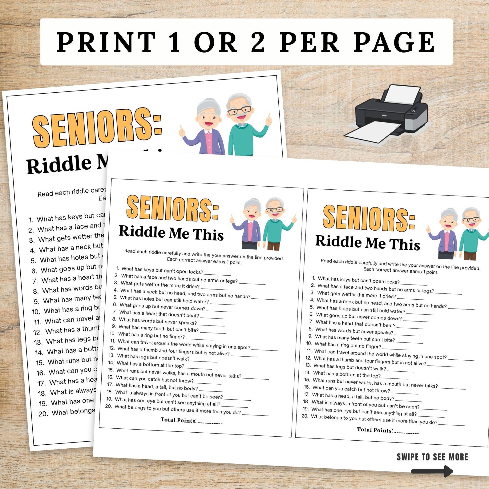 Senior Riddle Printabl Senior Riddles Game Printable, Riddle Me This Trivia for Seniors, Brain ...