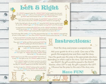 Left Right Baby Shower Game Printable, Left or Right Storybook Baby Shower Game, Book Themed Right and Left Game, Pass The Prize Printable