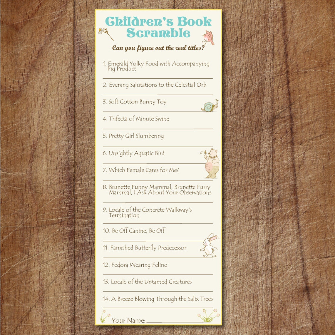 Storybook Baby Shower Children's Book Scramble Game | Etsy