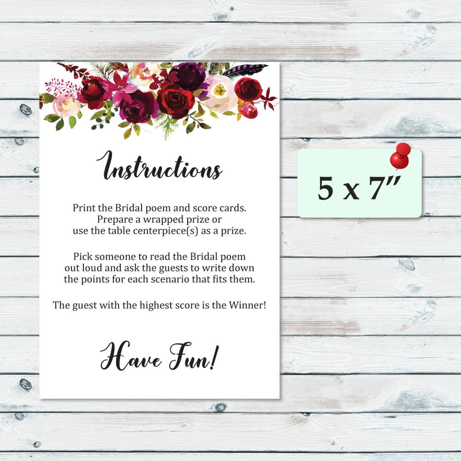 Bridal Poem Game Bridal Shower Point Poem Floral Bridal Etsy