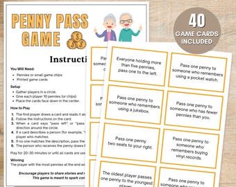 Senior Penny Pass Game Printable, Reminiscing Activity For Elderly People, Nursing Home Group Game (Digital Download)