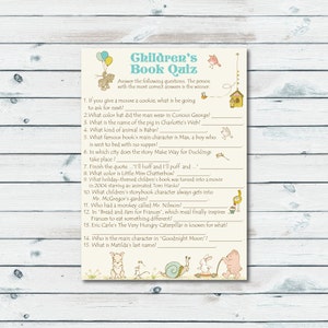 Quiz sur les livres pour enfants, livre de contes à imprimer pour baby shower, construire une bibliothèque, jeu sur le thème du livre, livre de quiz, livre de jeux pour bébé, livre de contes à imprimer