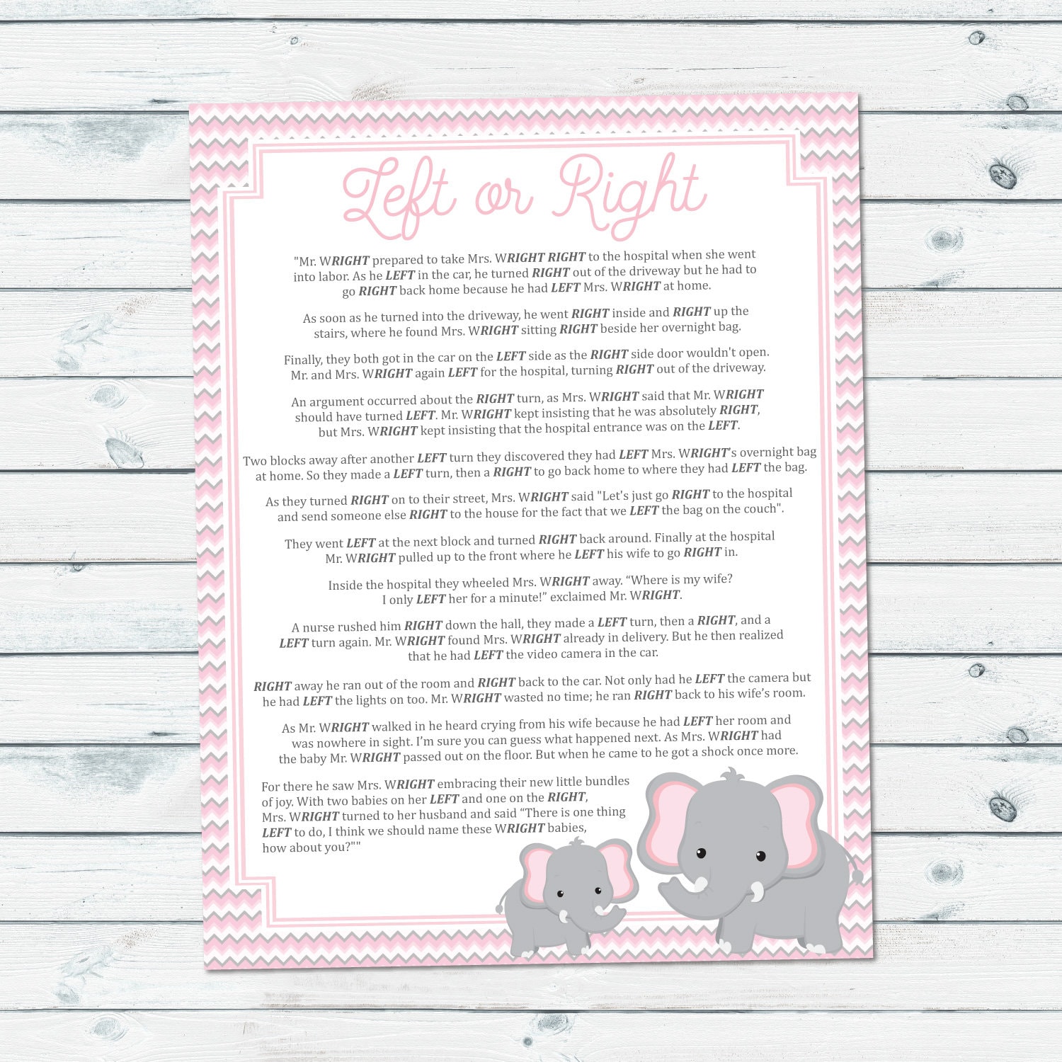 Left or Right Baby Shower Game Pass the Prize Baby Game Pink Etsy
