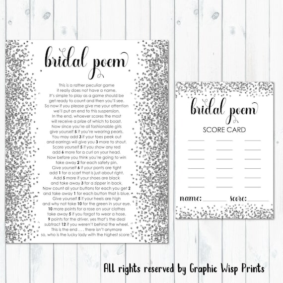 Bridal Shower Poem Bridal Shower Prize Bridal Poem Game Etsy