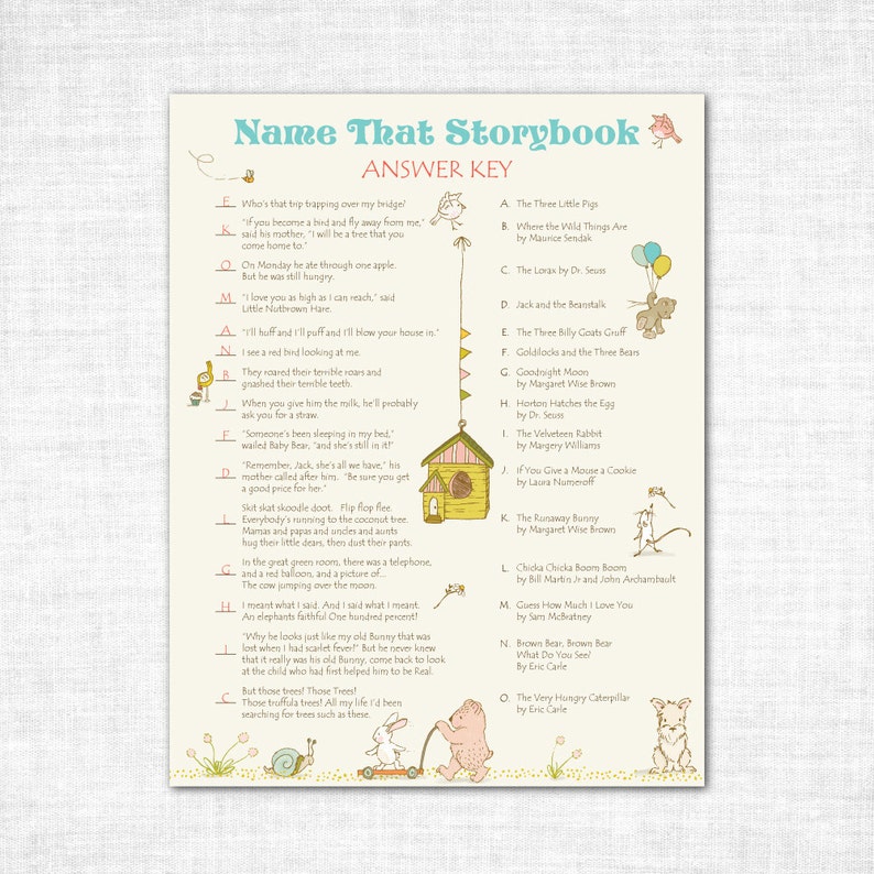 Storybook Baby Shower Name That Storybook Printable Game, Storybook Match Game, How Well Do You Know Children's Literature, Storybook Game image 3