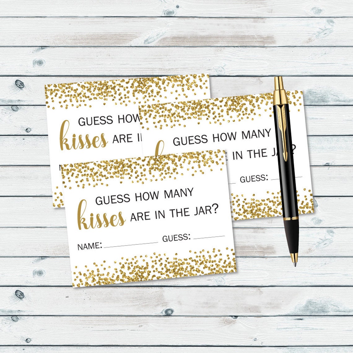 How Many Kisses in the Jar Printable Gold Confetti Kisses - Etsy