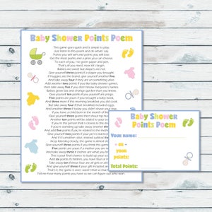 Baby Shower Punkte Gedicht Druckbares Spiel, Baby-Dusche-Spiel, Neutrales Geschlecht-Baby-Dusche-Spiel, Gedicht Spiel zum Ausdrucken, Gedicht Punkte, Rosa, Blau