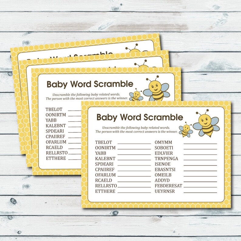 Baby Word Scramble Bee Shower Game Babble Printable Ble Neutral Gender