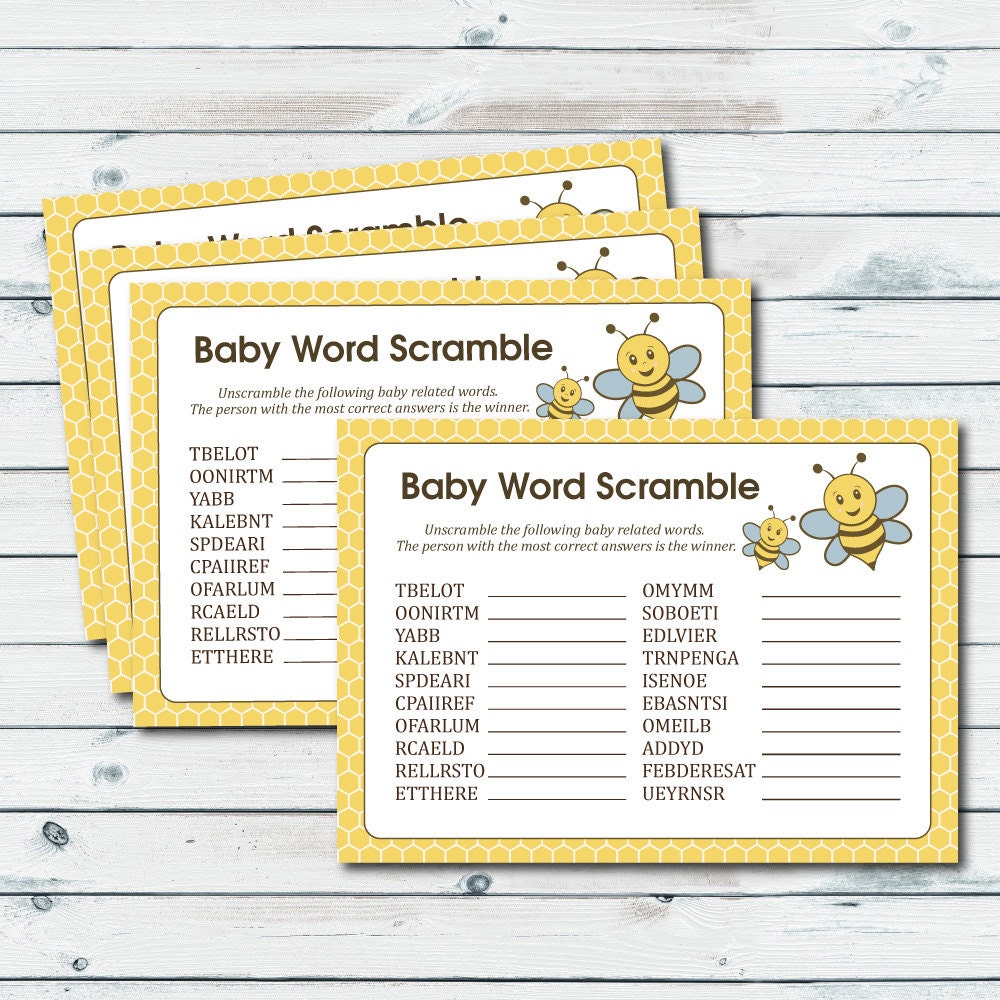 Baby Word Scramble Bee Baby Shower Game Baby Babble Game