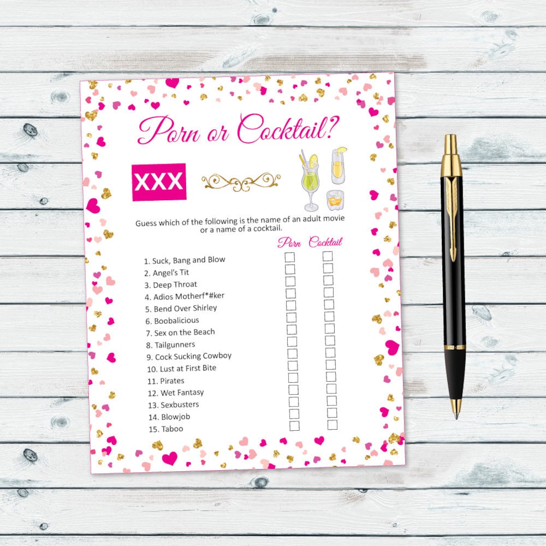 Naughty Bachelorette Game, Pink and Gold Bridal Printable Game, Porn or Cocktail, Bridal Party ...