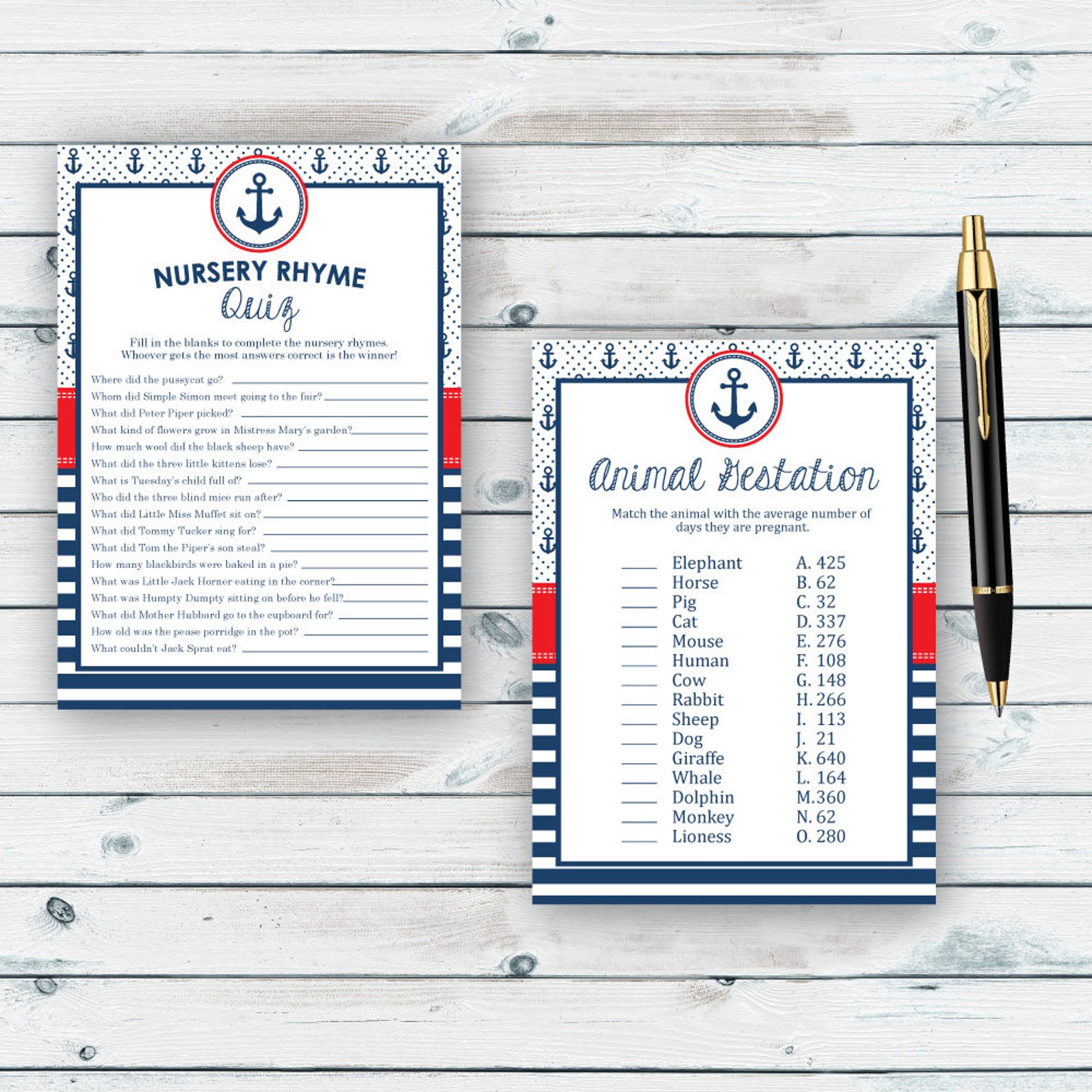 Nautical Baby Shower Game Bundle, Baby Shower Game Package, Baby Games