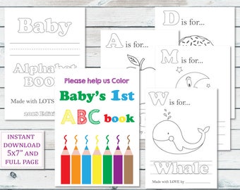 Alphabet Book Baby Shower Game Printable, Baby Alphabet Book Coloring Pages, Baby’s First Alphabet Book Keepsake, Storybook Baby Shower