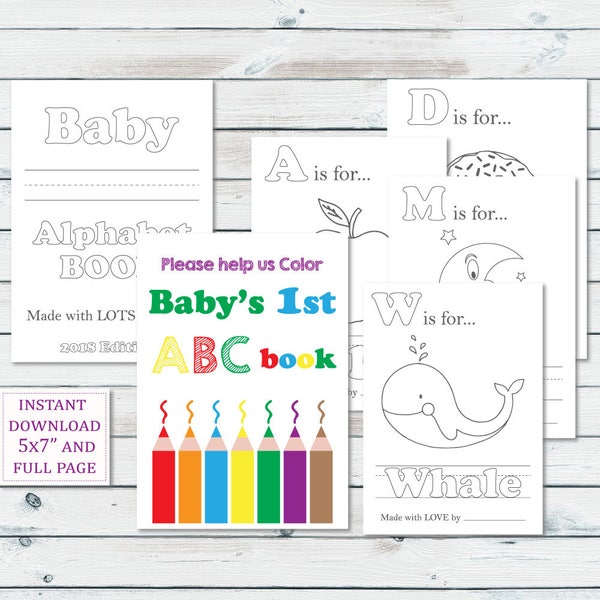 Alphabet Book Baby Shower Game Printable, Baby Alphabet Book Coloring Pages, Baby’s First Alphabet Book Keepsake, Storybook Baby Shower