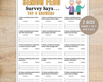 Senior Feud Survey Says Game for Seniors, Printable Family Feud Game, Senior Game Night Activity, Nursing Home & Retirement Fun