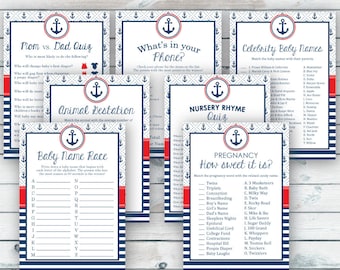 Nautical Baby Shower Game Bundle, Baby Shower Game Package, Baby Games Pack, Shower Games Kit, Nautical Games Pack Printable