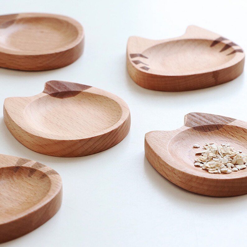 Cat Saucer Dish Set of 2 Creative Wooden Dish Dip plate Etsy