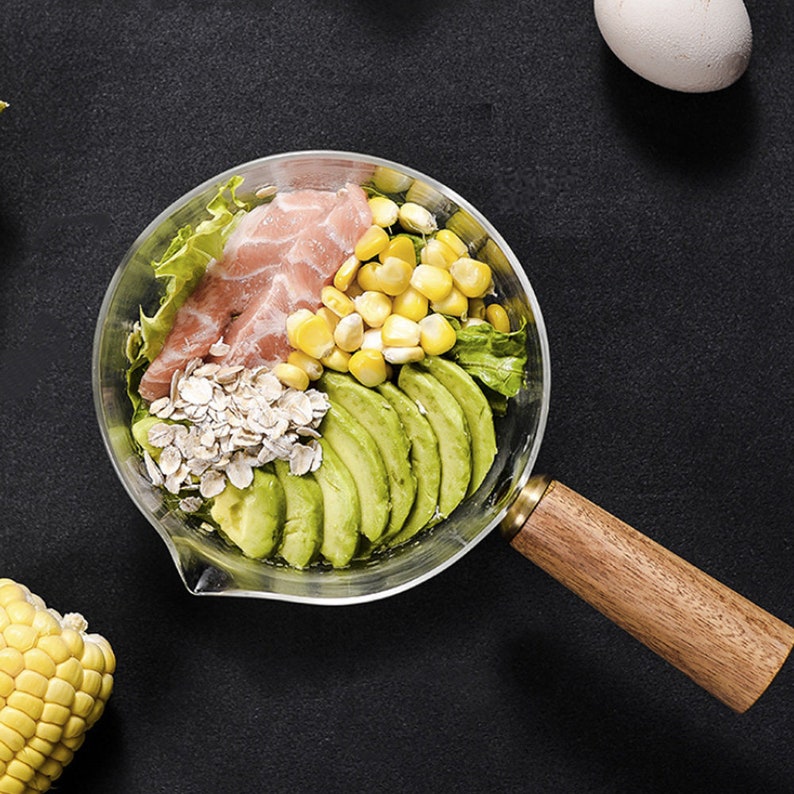 Glass Salad Bowl With Wooden Handles Glass Pot Saucepan Etsy