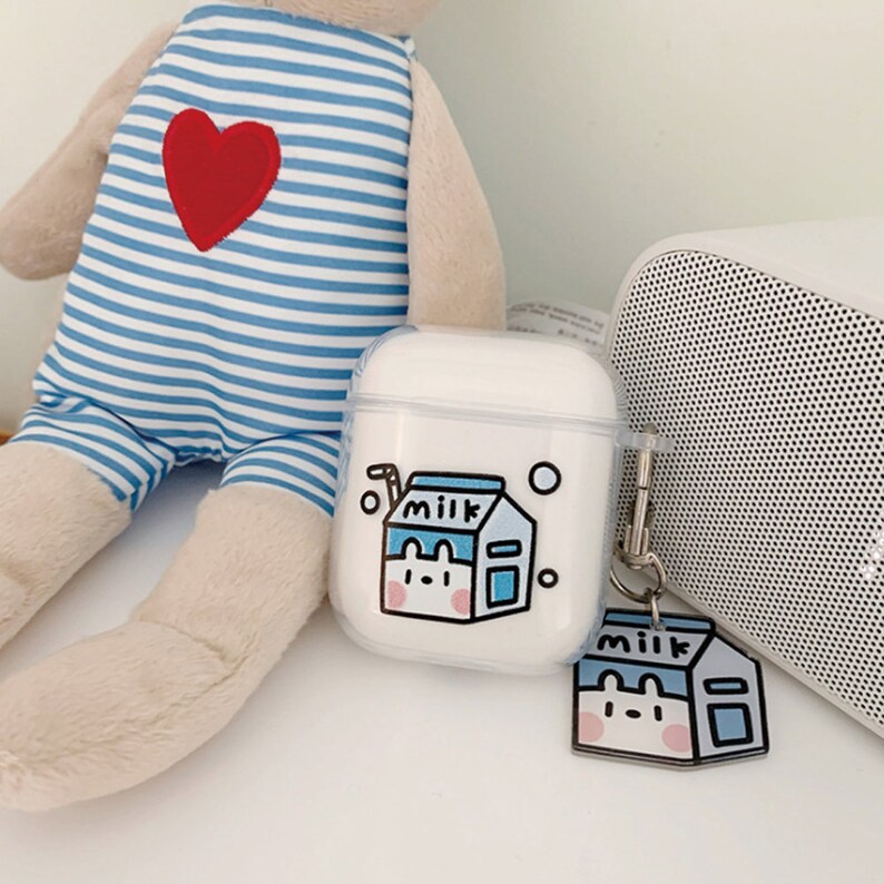Cute Milk Box Airpod Case Milk Box Silicone AirPods Case with Metal Keychain Apple Earpods for generation 2 Protective Case 1