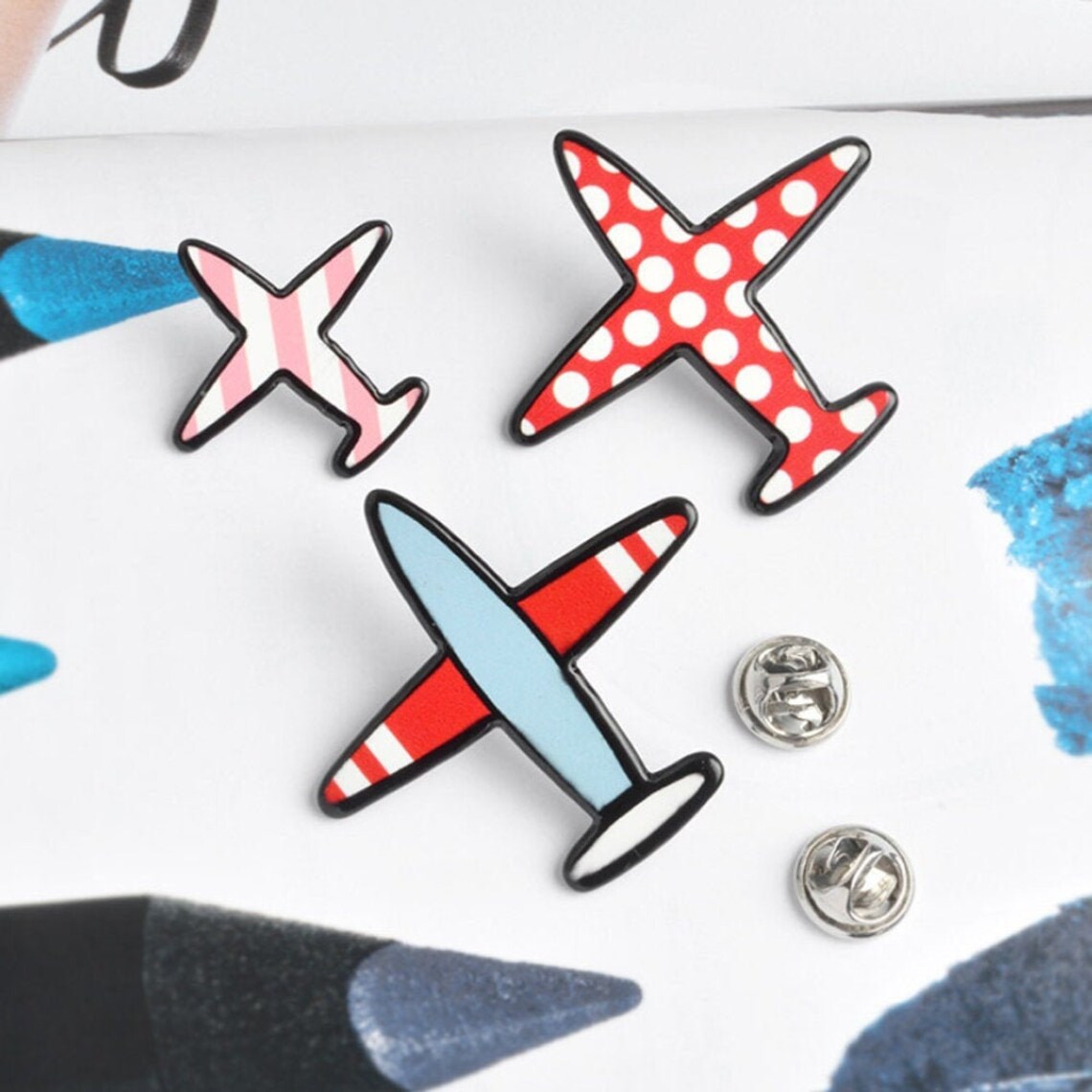Set of 3 Personalized Aircraft Enamel Pins Colorful Pin Etsy
