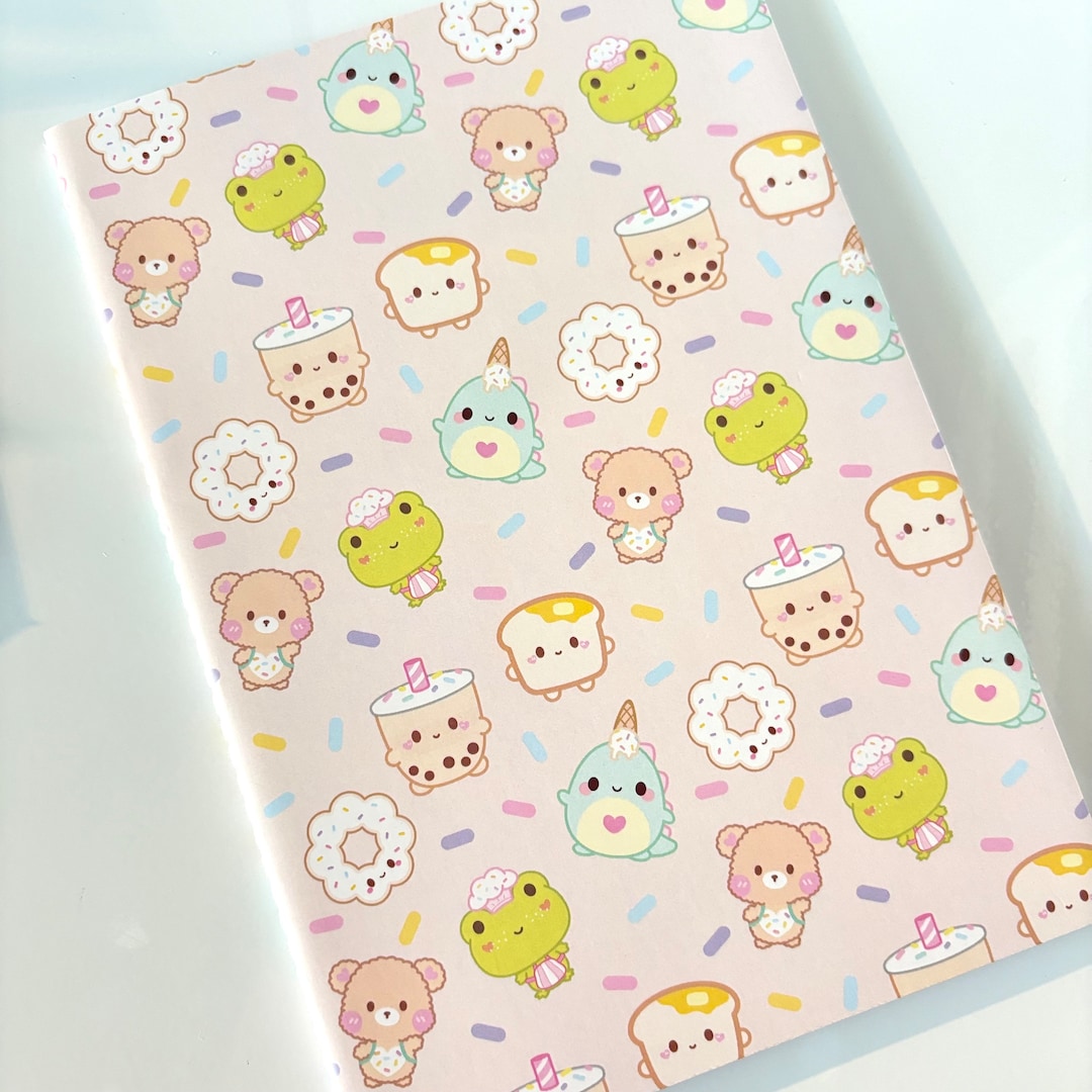Cute Characters Patterned Notebook, Food Gift, Stationery, Greeting ...