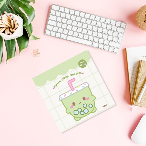 Matcha with oat milk art print/ cute art print/ matcha/ greeting card/ food gift/ mini art print