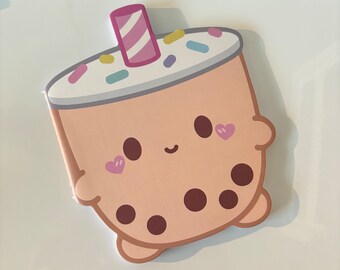 Mini Boba Die Cut Notebook, food gift, stationery, greeting card, notecards, Milk Tea, Bubble Tea, Journal, Planner, cute gifts