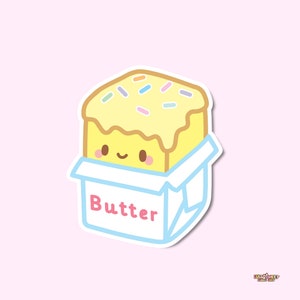 Cute Butter Die Cut Vinyl Stickers, butter, foodie sticker, cute sticker, kawaii sticker, laptop sticker, foodie, gifts
