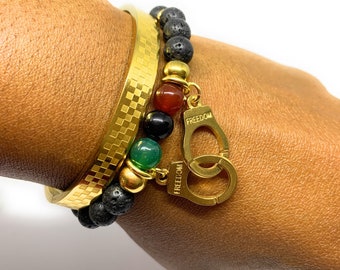 Pan AfricanFlag, UNIA PAN AFRICAN Juneteenth, Freedom, Black Lives Matter Flag, Mens Beaded Bracelet,Black Bracelet Mens Gold Bracelets,