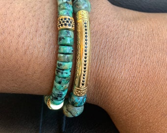 Pan African, African Turquoise Mens Bracelet, Luxury Stone Bracelet, Bracelet for Man, Bead Bracelet Man, Mans Gold Bracelet,Men's Fashion,